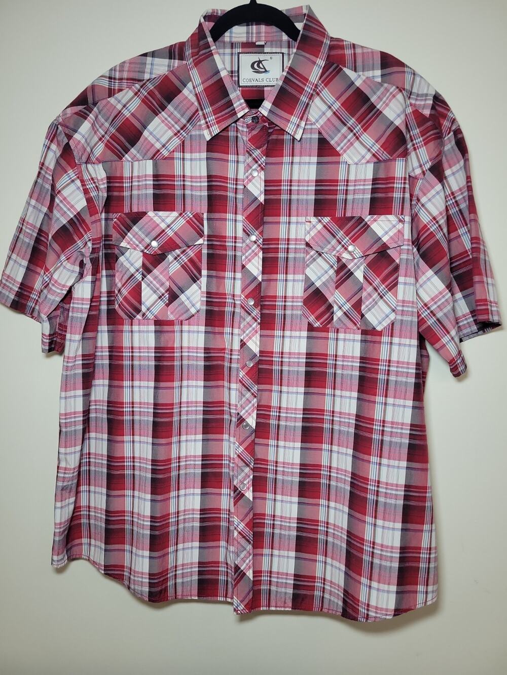 Men's 3XL Short Sleeve Pearl Snap Button Down Red Plaid Western Rodeo Cowboy